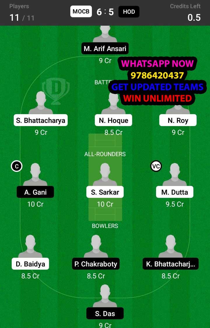 MOCB vs HOD 16th Match Dream11 Team fantasy Prediction BYJU'S Bengal Inter-district T20