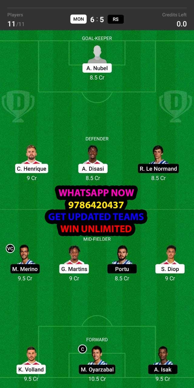 MON vs RS Dream11 Team fantasy Prediction Europa League