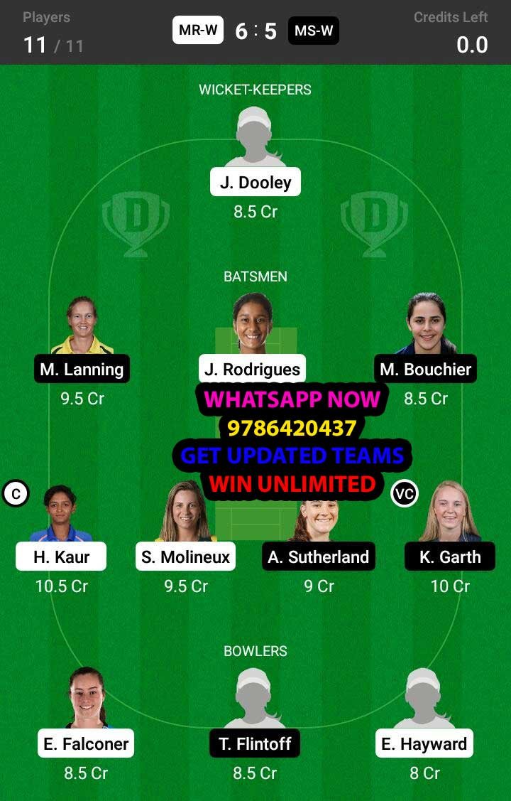 MR-W vs MS-W 42nd Match Dream11 Team fantasy Prediction Weber WBBL T20