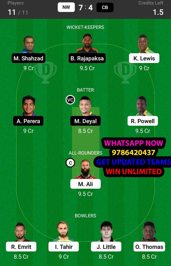 NW vs CB 26th Match Dream11 Team fantasy Prediction Abu Dhabi T10