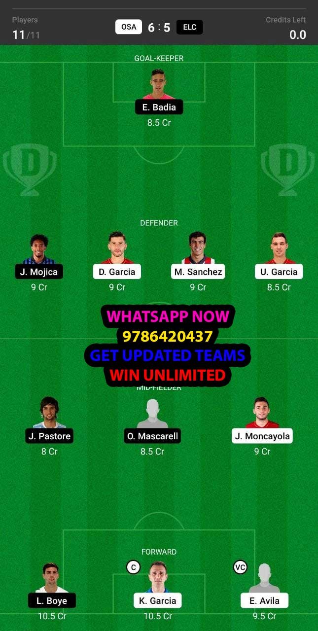 OSA vs ELC Dream11 Team fantasy Prediction LaLiga Santander