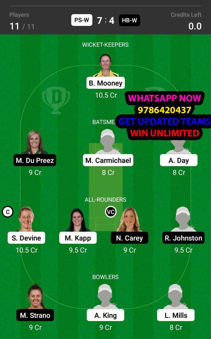 PS-W vs HB-W 33rd Match Dream11 Team fantasy Prediction Weber WBBL T20