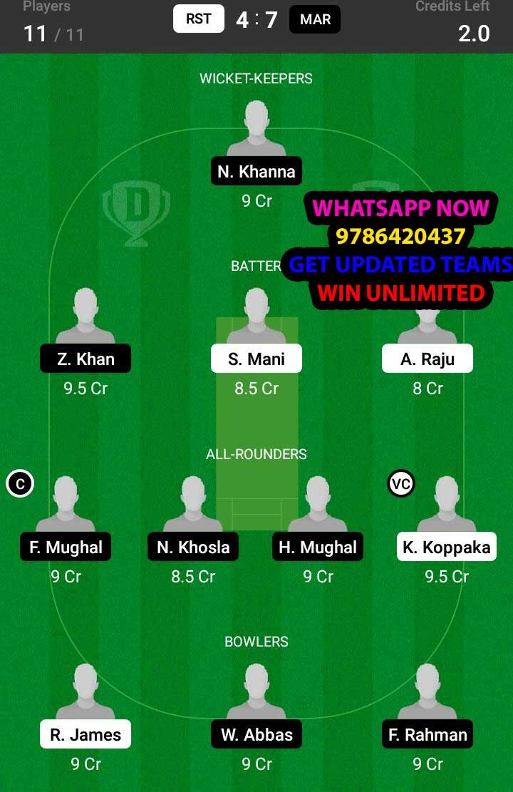 RST vs MAR 29th Match Dream11 Team fantasy Prediction FanCode ECS T10 - Malta