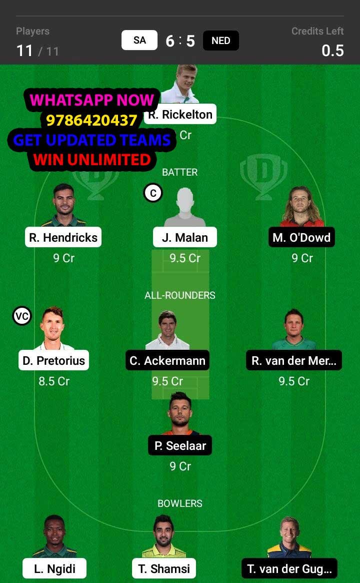 SA vs NED 1st ODI Match Dream11 Team fantasy Prediction Netherlands tour of South Africa