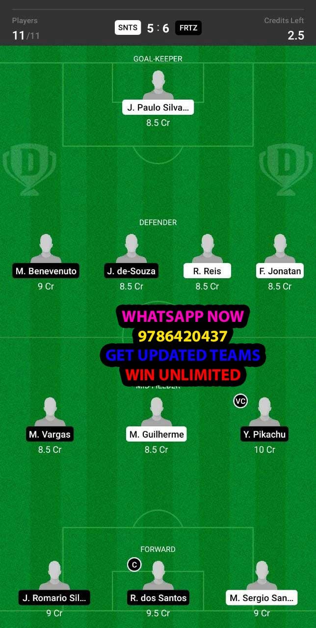 SNTS vs FRTZ Dream11 Team fantasy Prediction Brazilian Serie A