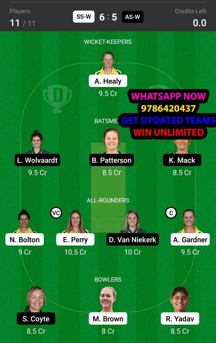 SS-W vs AS-W 40th Match Dream11 Team fantasy Prediction Weber WBBL T20