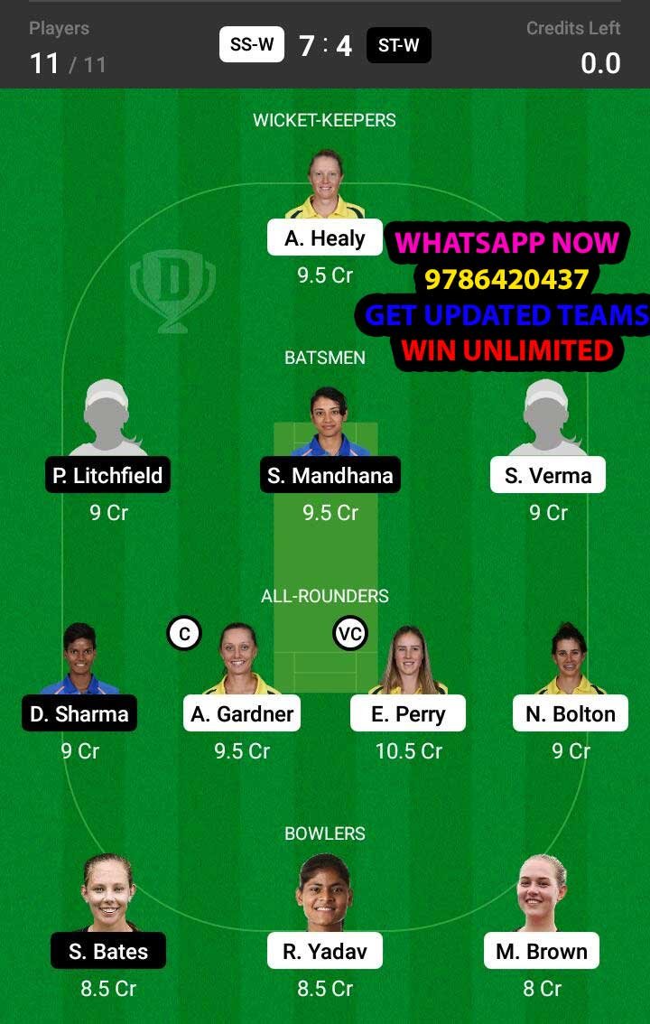 SS-W vs ST-W 46th Match Dream11 Team fantasy Prediction Weber WBBL T20