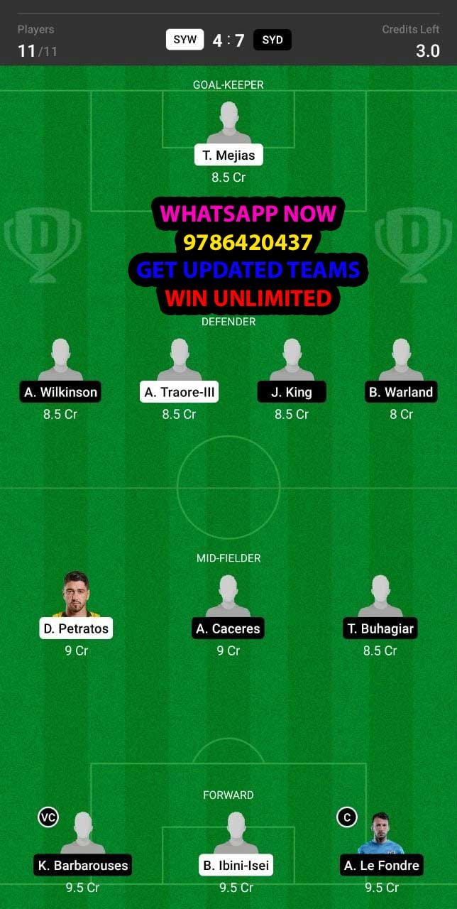 SYW vs SYD Dream11 Team fantasy Prediction A League