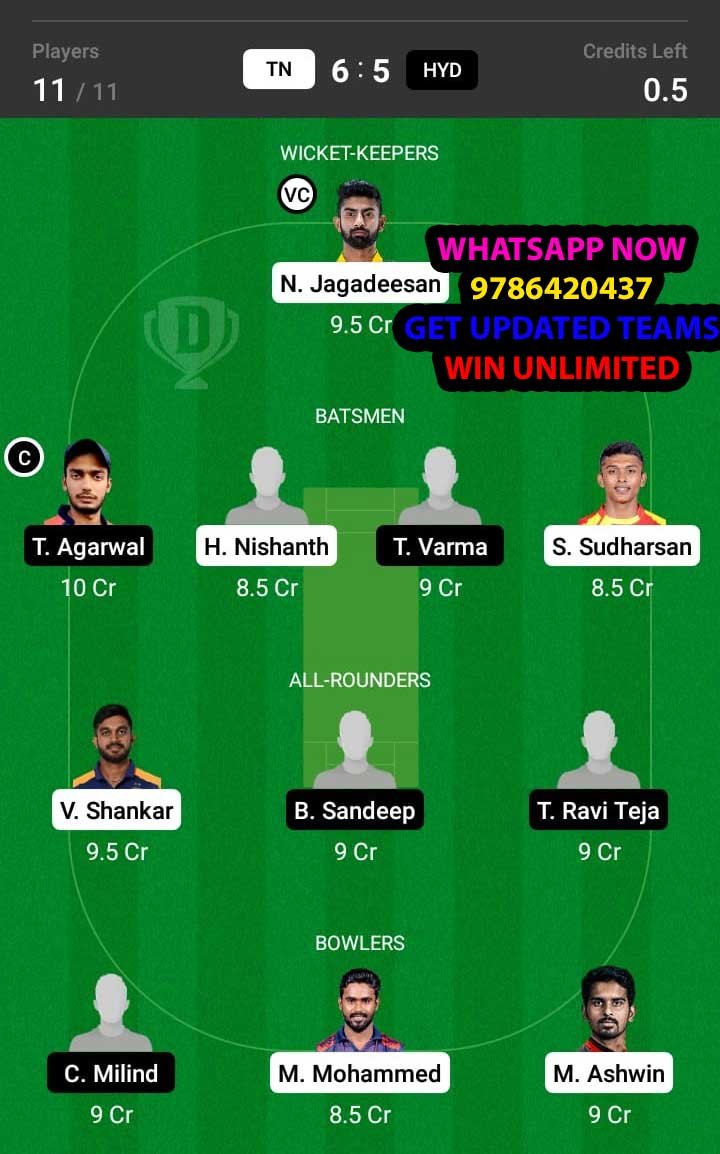 TN vs HYD Semi-Final Match Dream11 Team fantasy Prediction Syed Mushtaq Ali T20