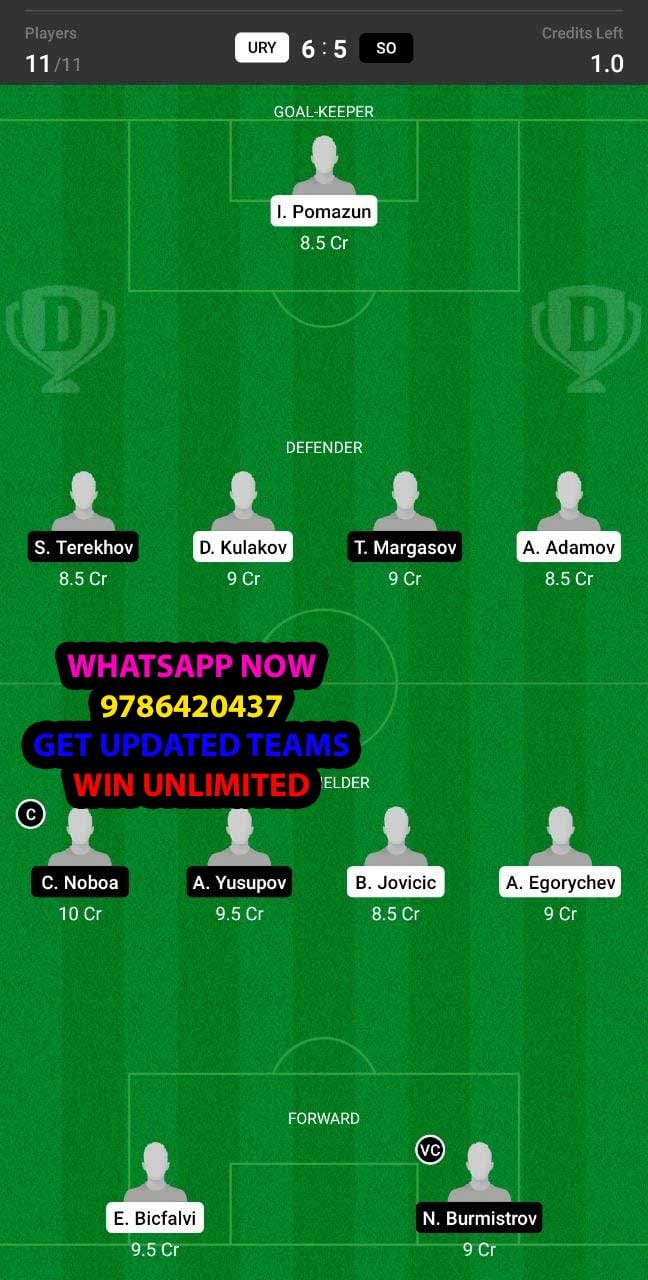 URY vs SO Dream11 Team fantasy Prediction Russian Premier League