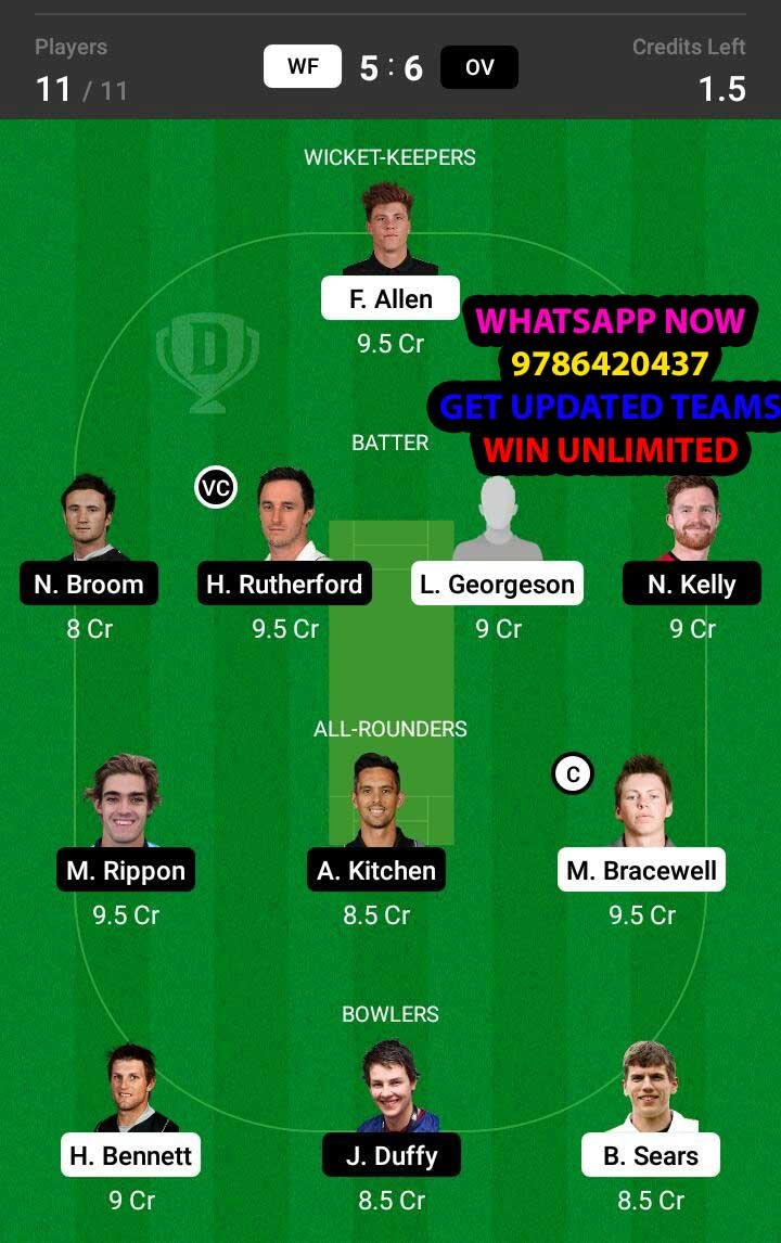 WF vs OV 2nd Match Dream11 Team fantasy Prediction New Zealand Domestic One-Day Trophy