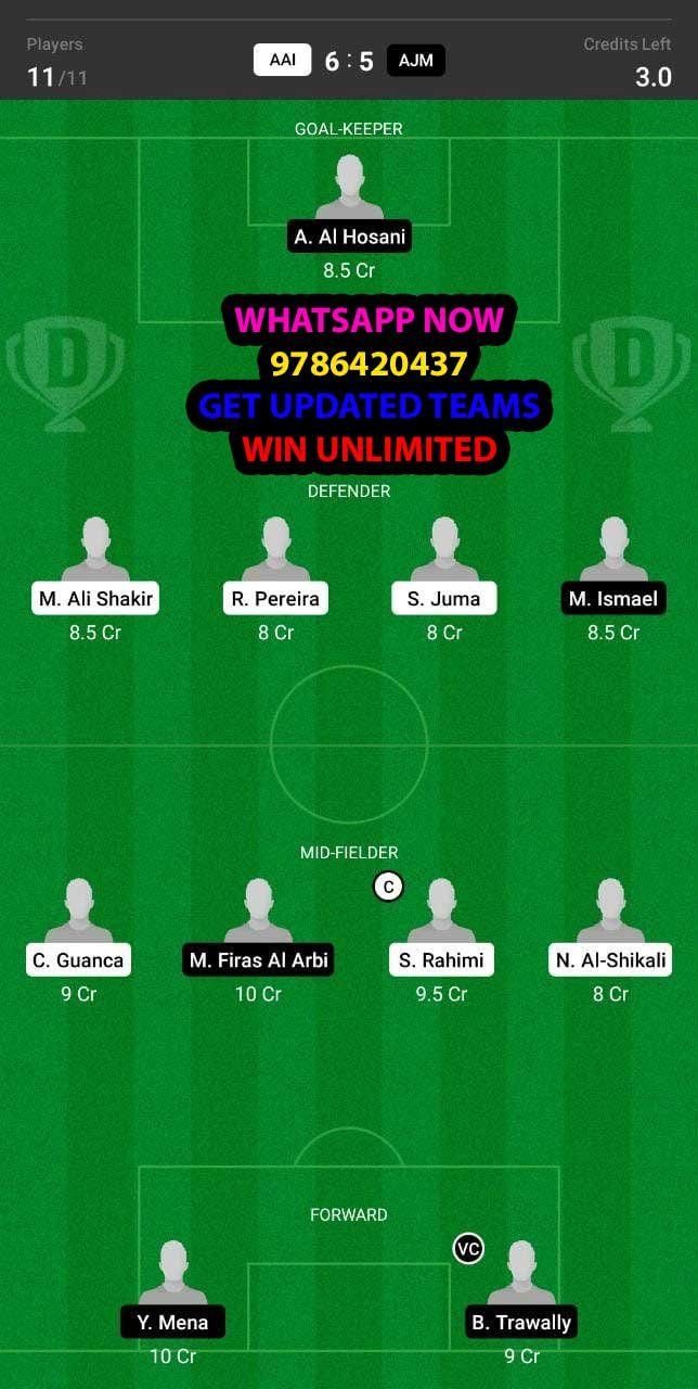 AAI vs AJM Dream11 Team fantasy Prediction UAE Pro League