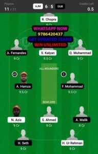 AJM vs DUB 7th Match Dream11 Team fantasy Prediction FanCode Emirates D10
