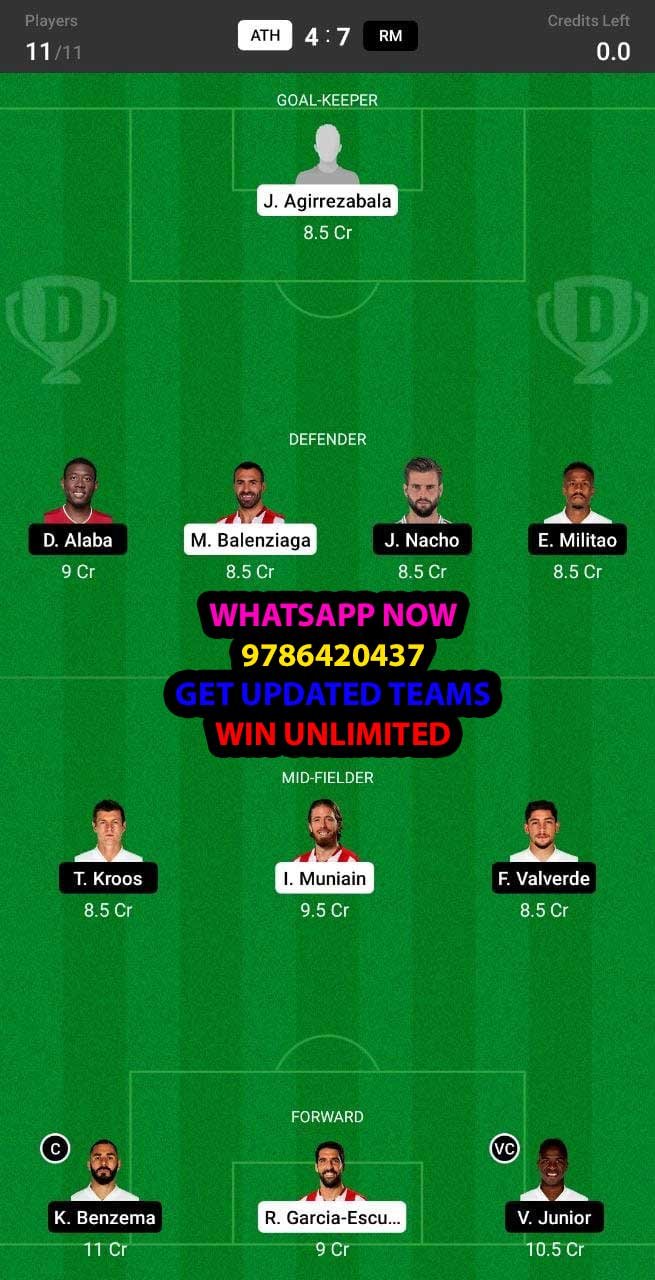 ATH vs RM Dream11 Team fantasy Prediction LaLiga Santander