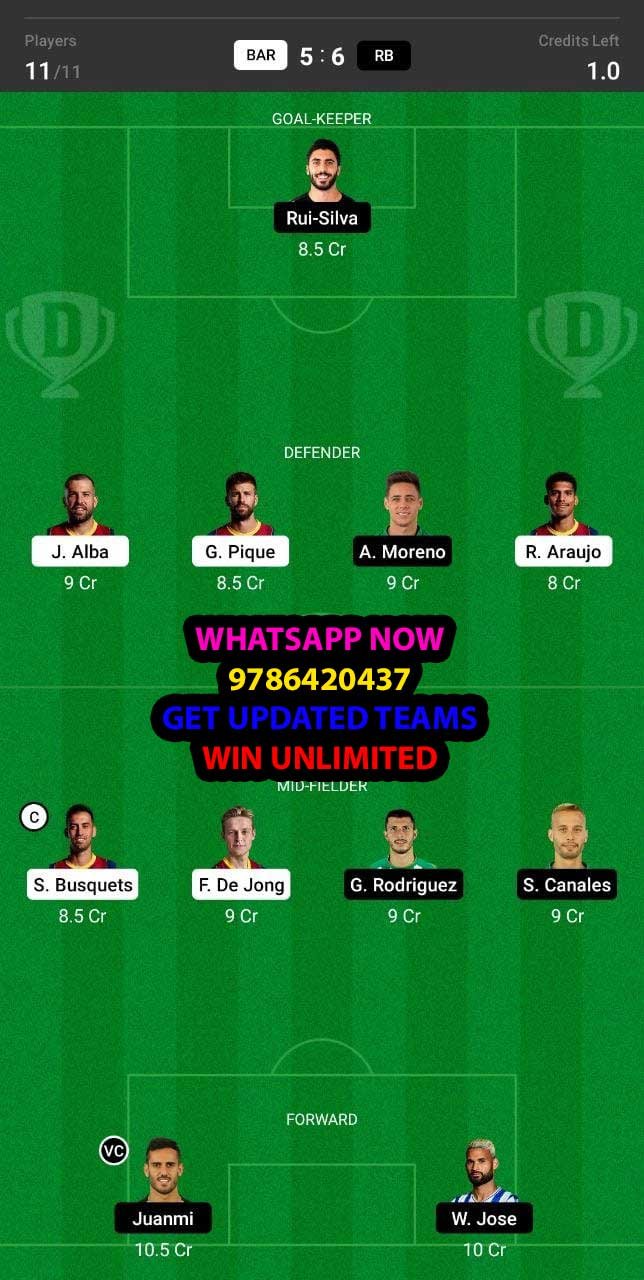 BAR vs RB Dream11 Team fantasy Prediction LaLiga Santander