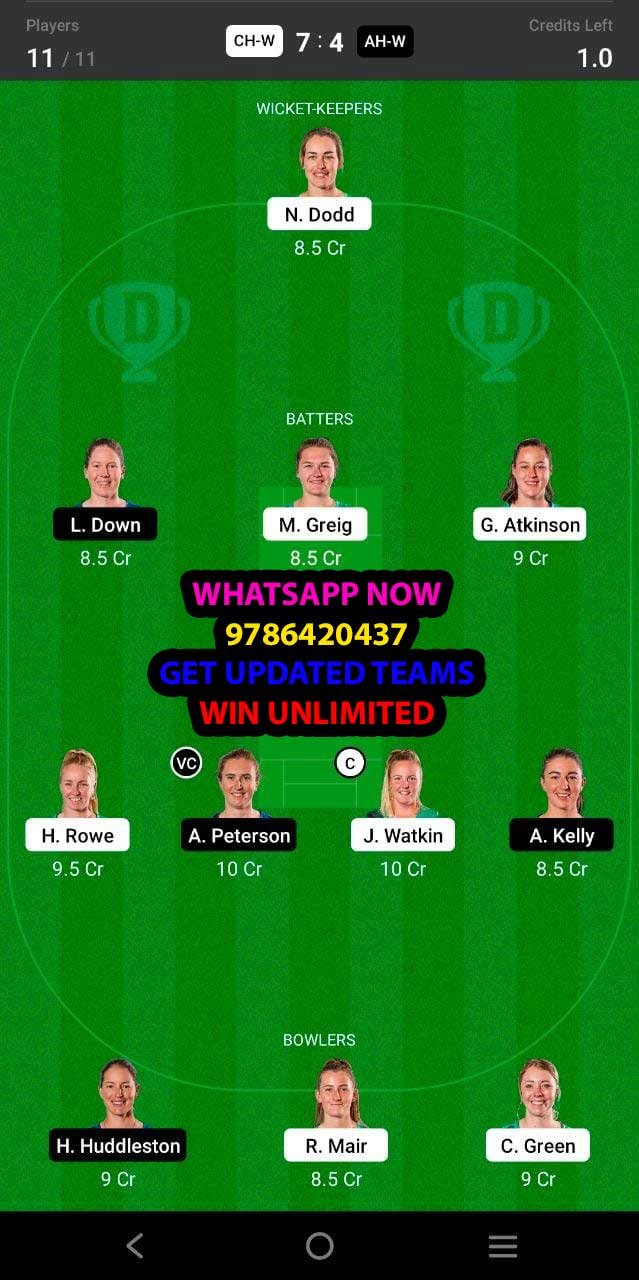 CH-W vs AH-W 14th Match Dream11 Team fantasy Prediction Dream11 Women's Super Smash T20