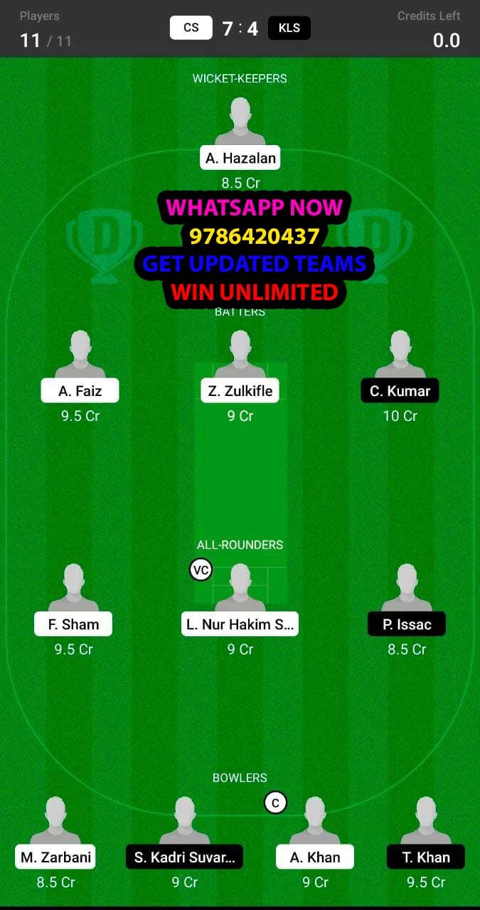 CS vs KLS 10th Match Dream11 Team fantasy Prediction MCA T10 Bash (2)