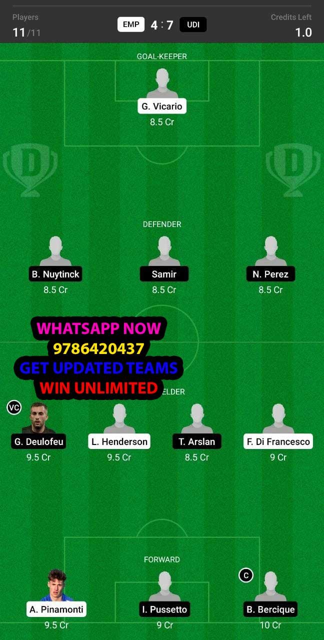 EMP vs UDI Dream11 Team fantasy Prediction Serie A