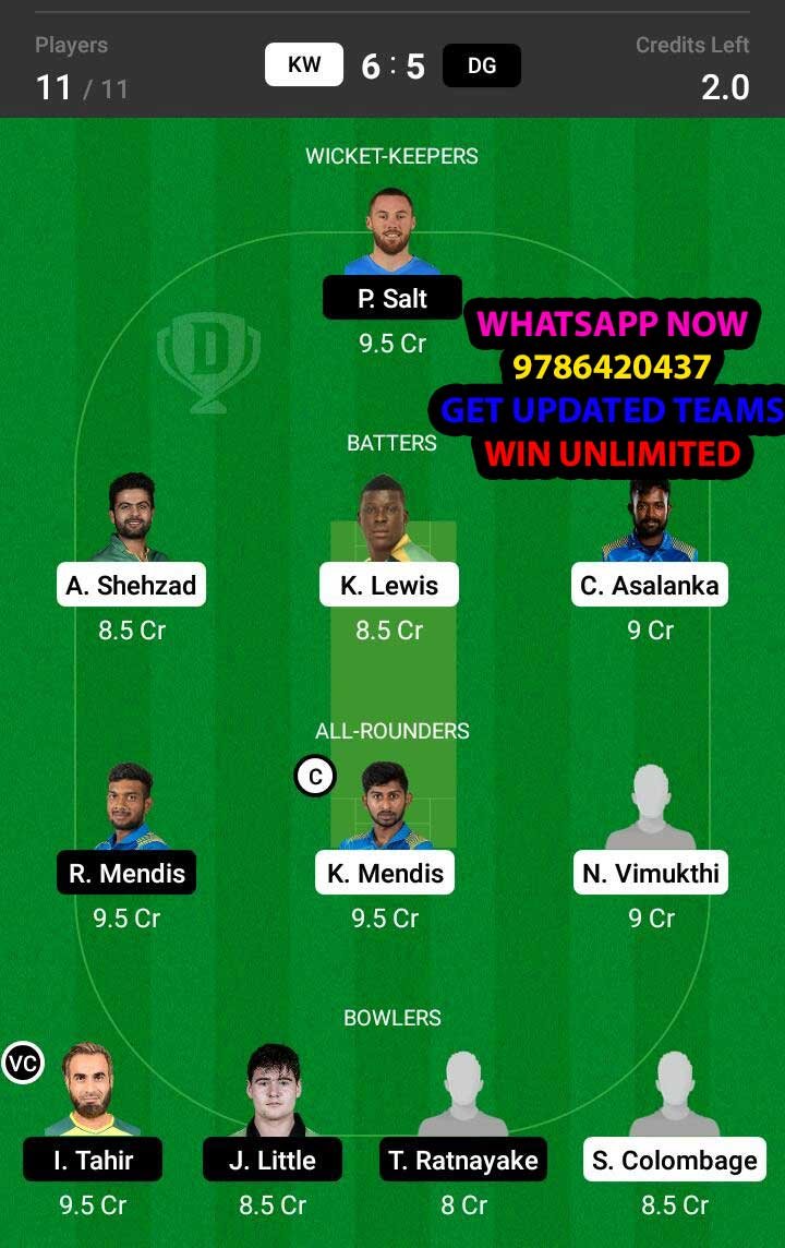 KW vs DG 18th Match Dream11 Team fantasy Prediction Lanka Premier League T20