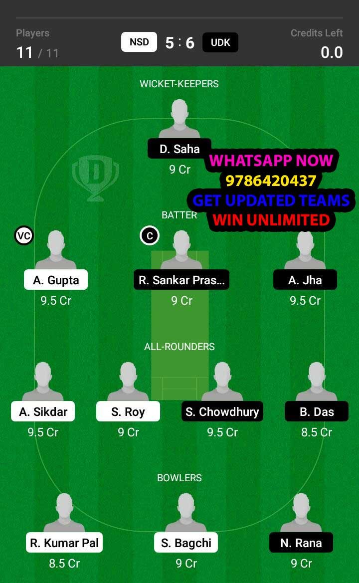 NSD vs UDK 28th Match Dream11 Team fantasy Prediction BYJU'S Bengal Inter-district T20