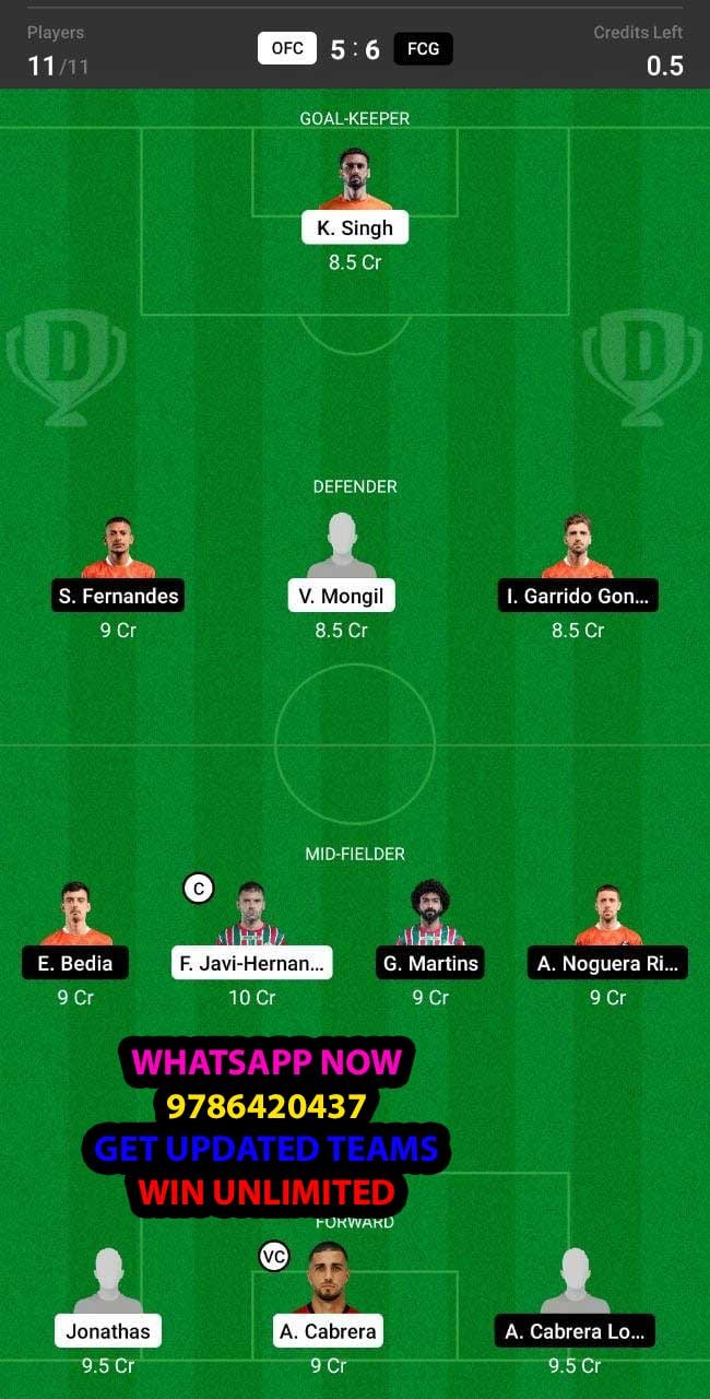 OFC vs FCG Dream11 Team fantasy Prediction Hero ISL