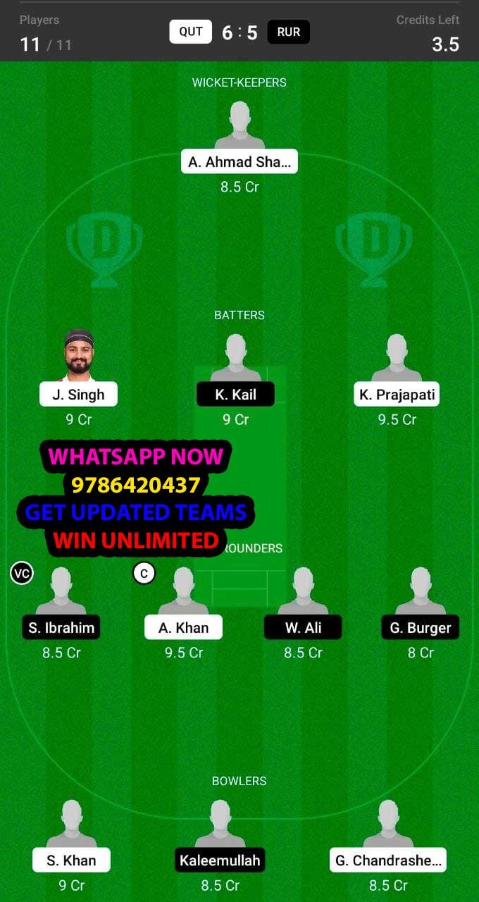 QUT vs RUR 14th Match Dream11 Team fantasy Prediction FanCode Oman D20