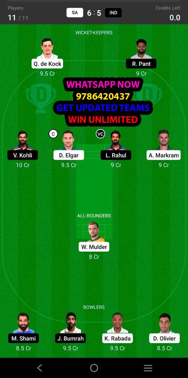 SA vs IND 1st Test Match Dream11 Team fantasy Prediction India tour of South Africa