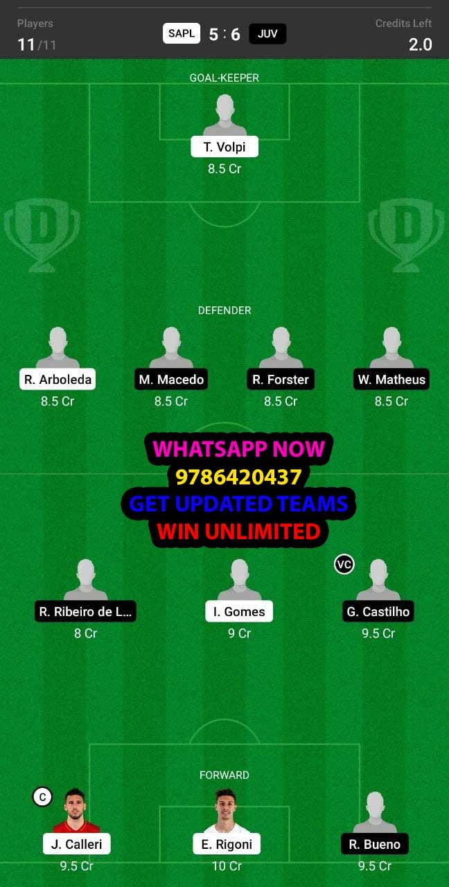 SAPL vs JUV Dream11 Team fantasy Prediction Brazilian Serie A