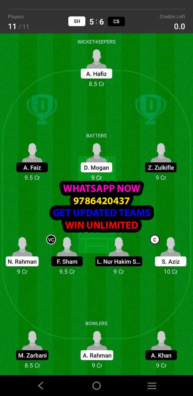 SH vs CS 5th Match Dream11 Team fantasy Prediction FanCode Oman D20