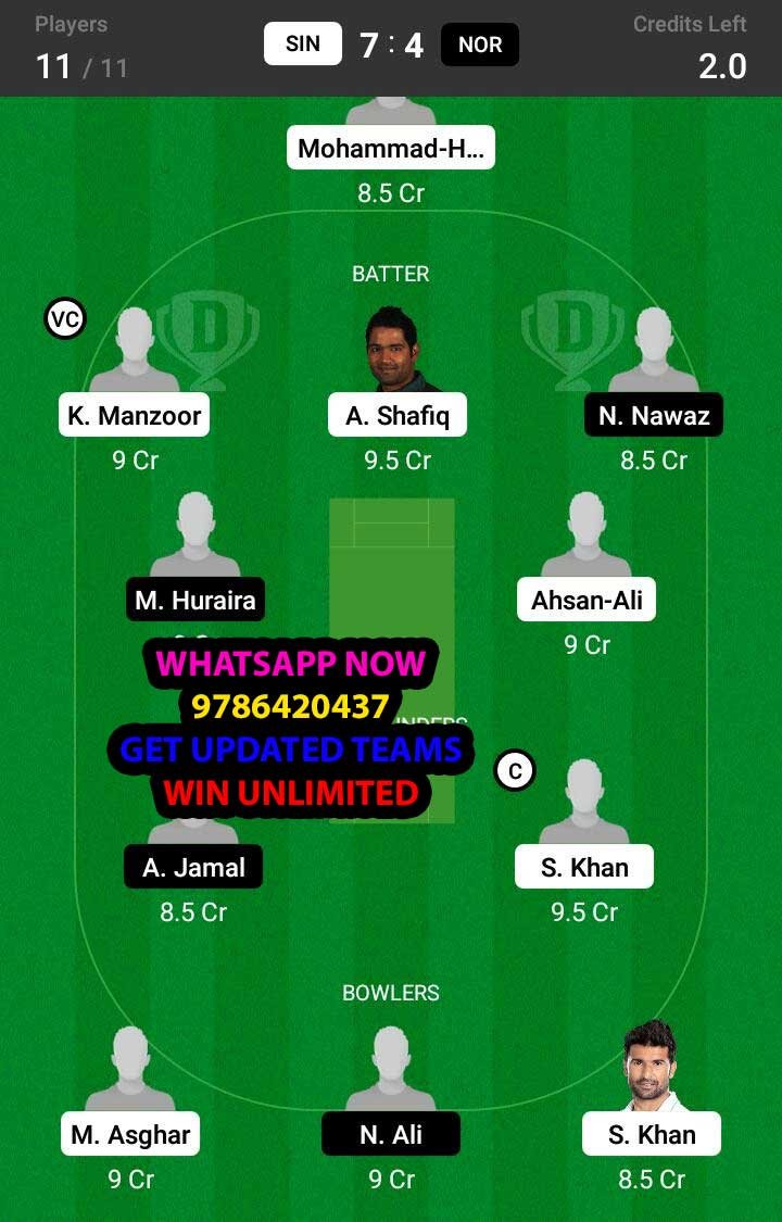 SIN vs NOR 23rd Match Dream11 Team fantasy Prediction Quaid-e-Azam Trophy