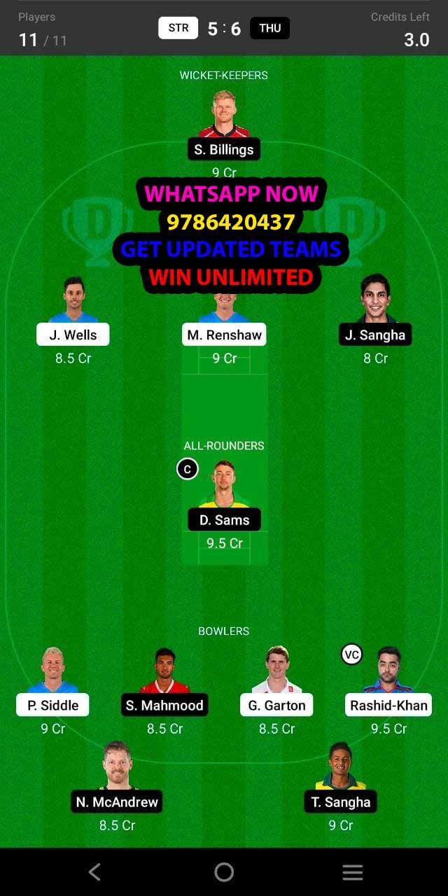 STR vs THU 28th Match Dream11 Team fantasy Prediction KFC Big Bash League T20