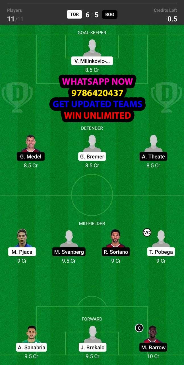 TOR vs BOG Dream11 Team fantasy Prediction Serie A