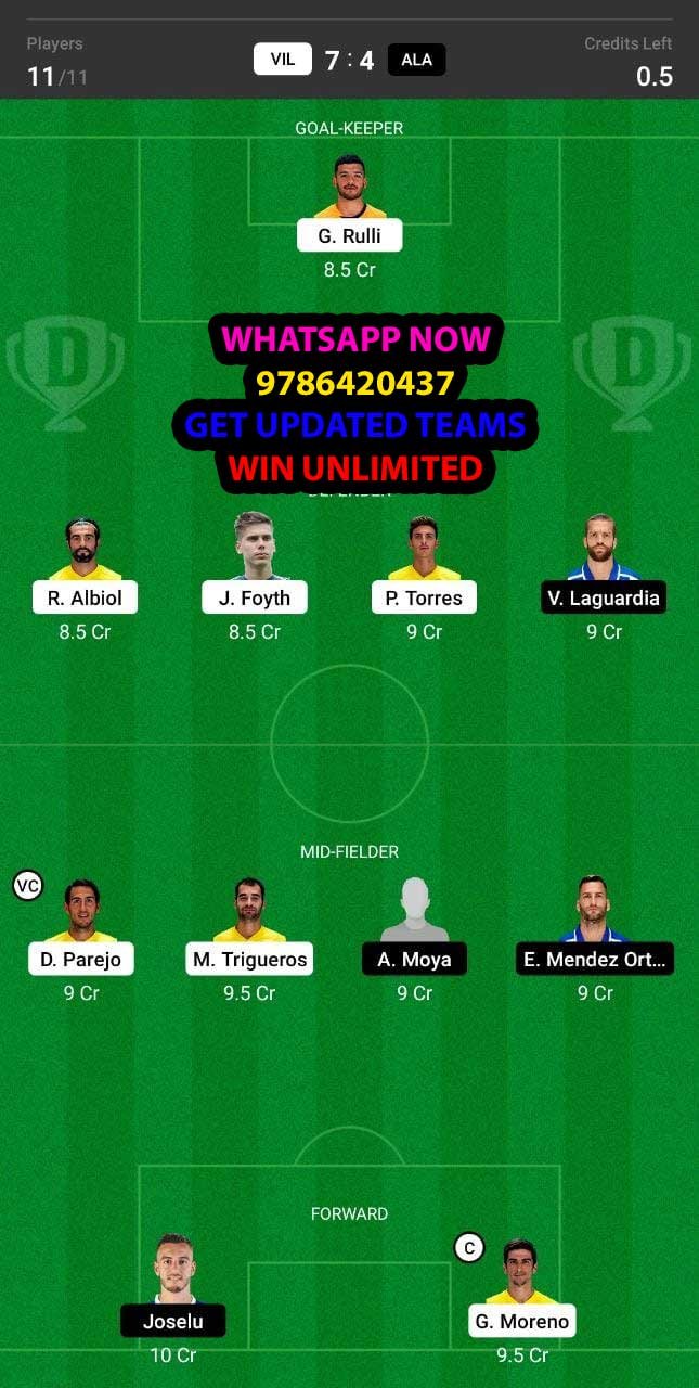 VIL vs ALA Dream11 Team fantasy Prediction LaLiga Santander