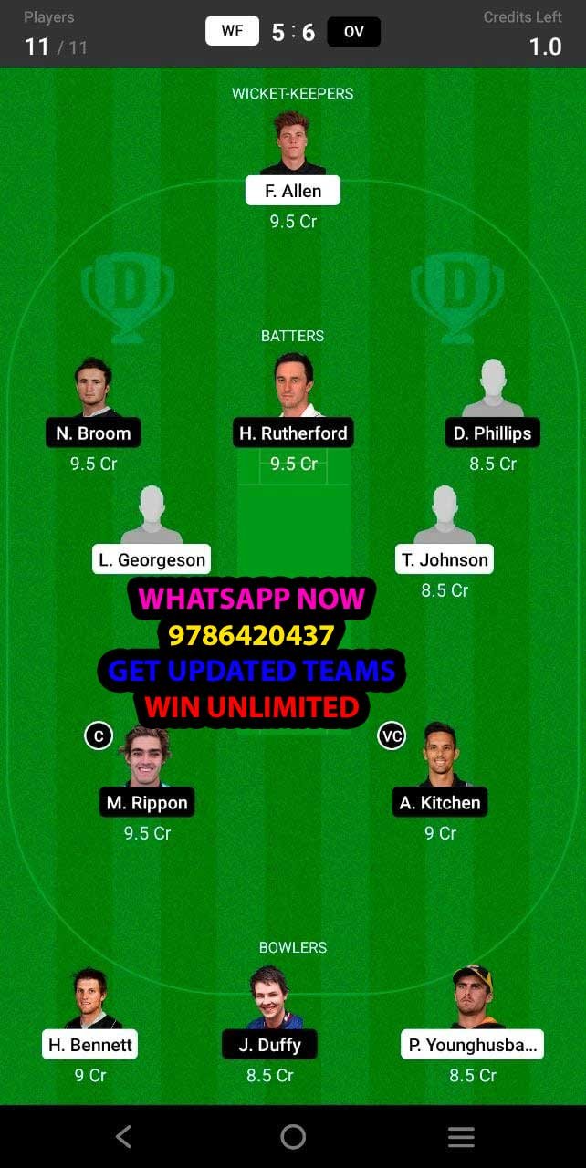 WF vs OV 6th Match Dream11 Team fantasy Prediction New Zealand Domestic One-Day Trophy