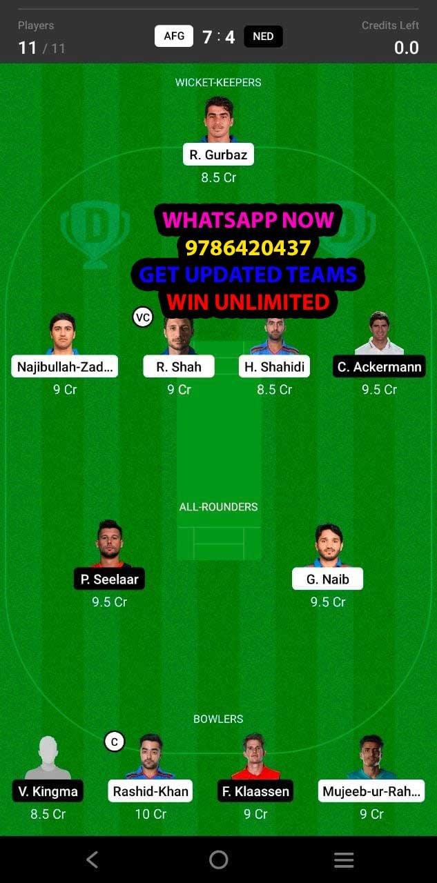 AFG vs NED 1st ODI Match Dream11 Team fantasy Prediction Afghanistan and Netherlands in Qatar