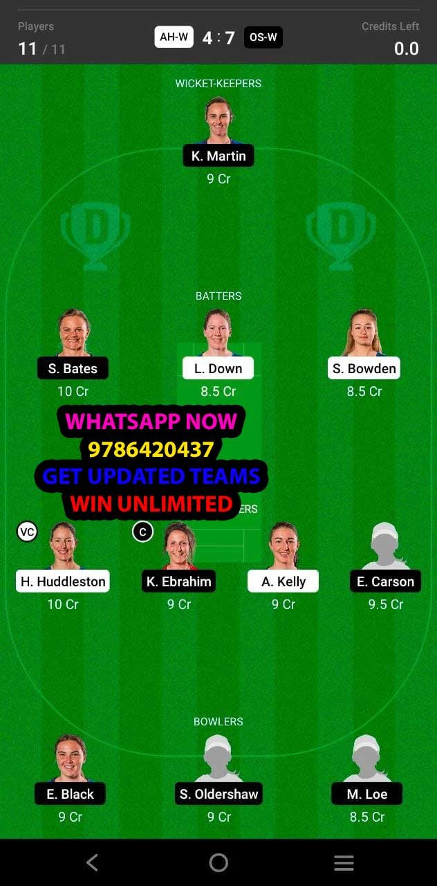 AH-W vs OS-W 23rd Match Dream11 Team fantasy Prediction Dream11 Womens Super Smash T20