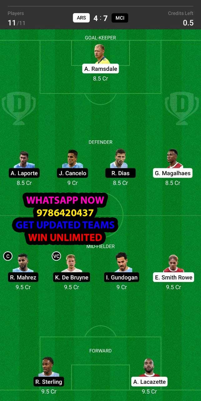 ARS vs MCI Dream11 Team fantasy Prediction Premier League