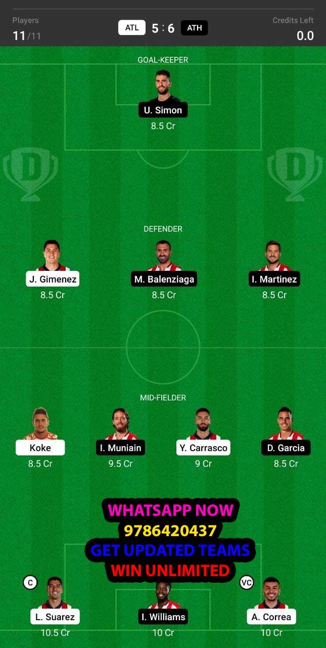 ATL vs ATH Dream11 Team fantasy Prediction Spanish Super Cup