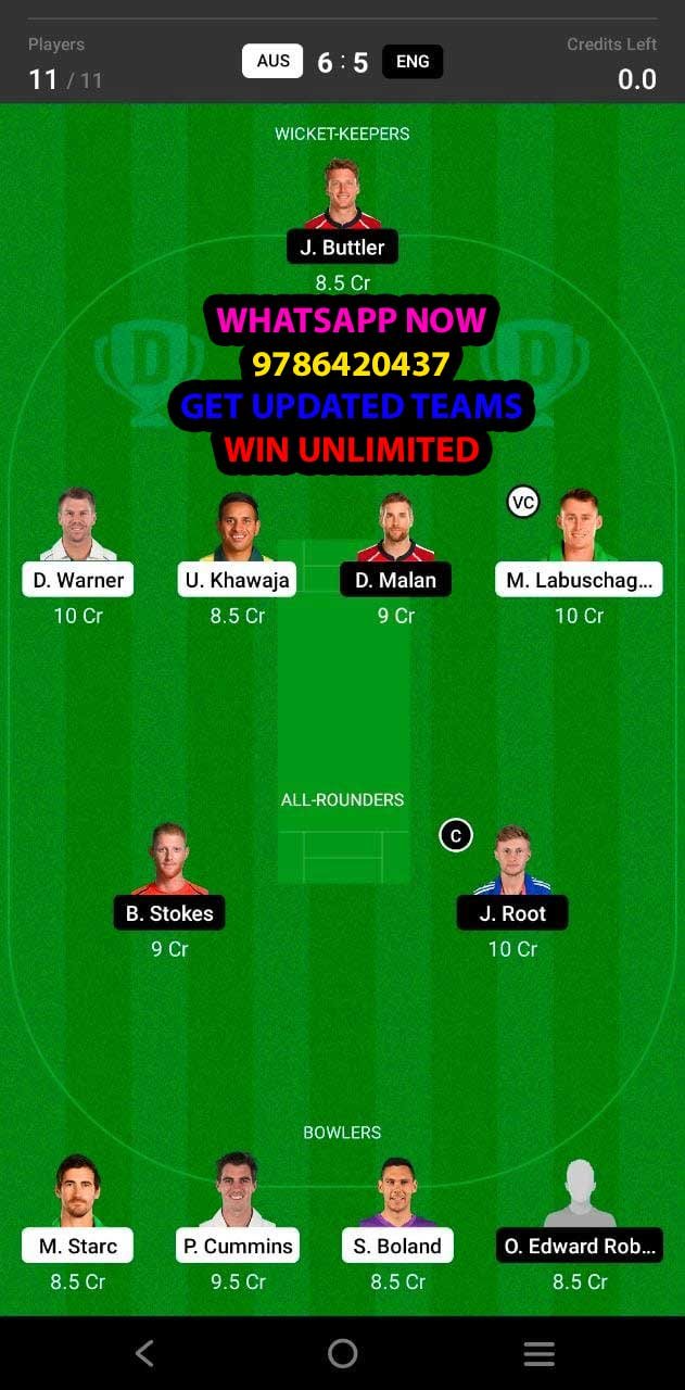 AUS vs ENG 4th Test Match Dream11 Team fantasy Prediction The Ashes