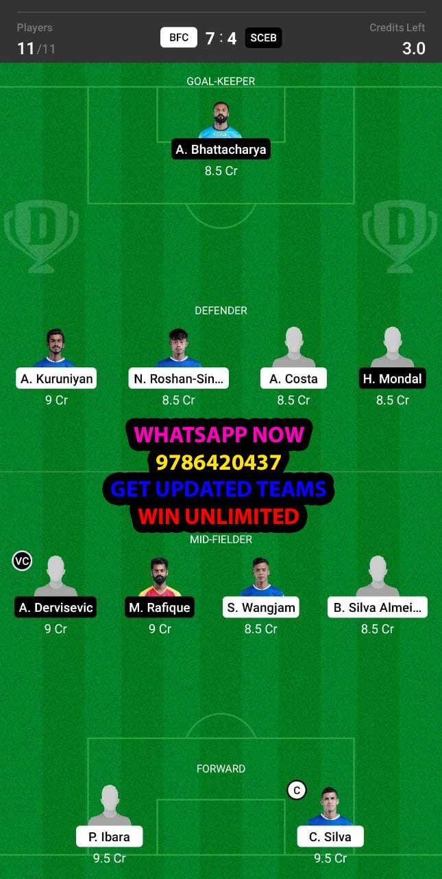 BFC vs SCEB Dream11 Team fantasy Prediction Hero ISL