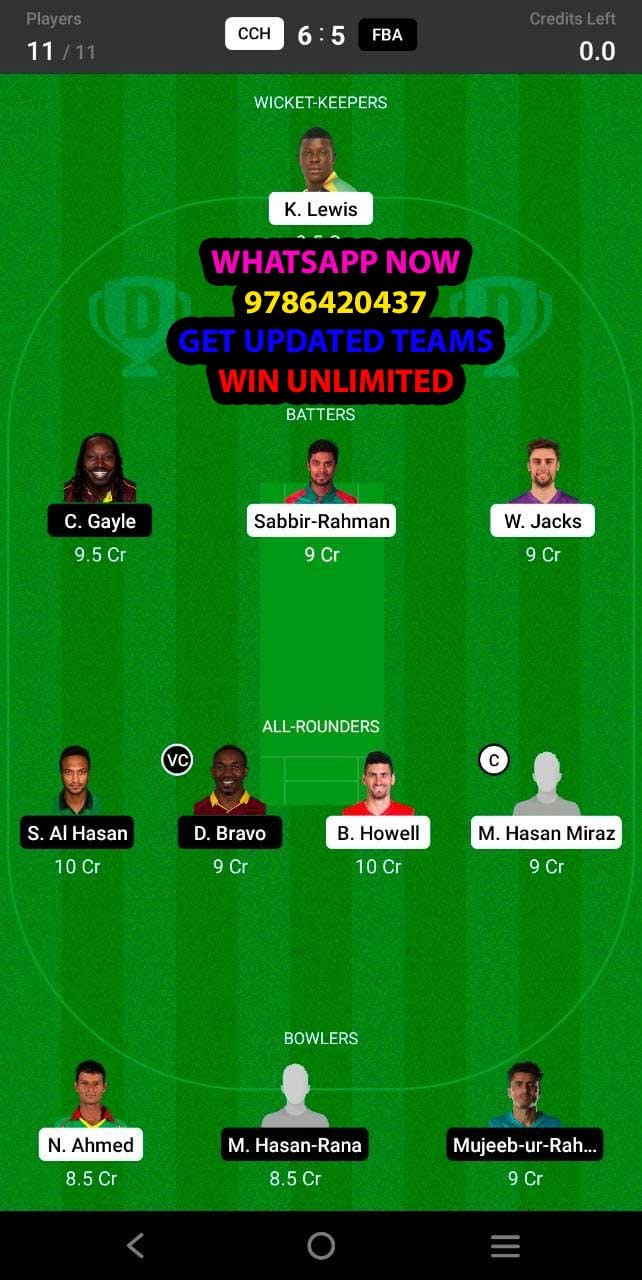 CCH vs FBA 16th Match Dream11 Team fantasy Prediction Bangladesh T20 League