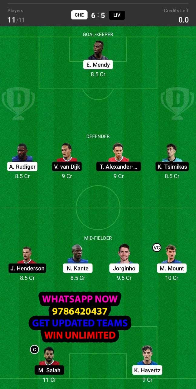 CHE vs LIV Dream11 Team fantasy Prediction Premier League