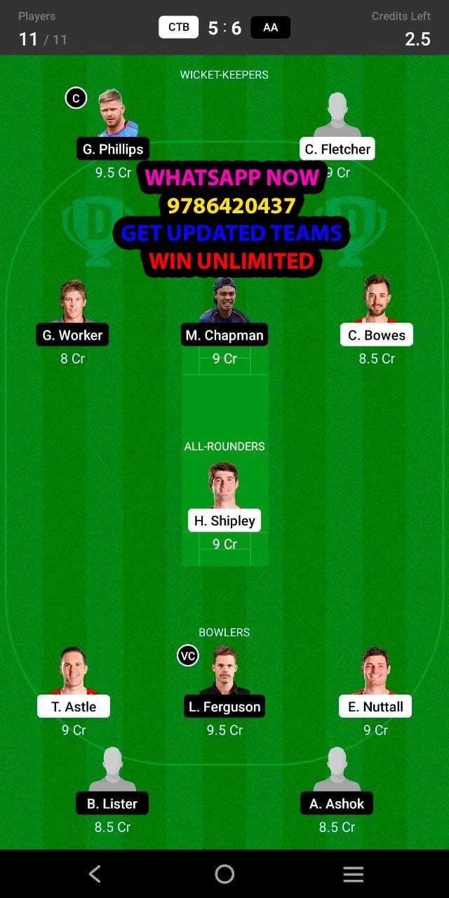 CTB vs AA 25th Match Dream11 Team fantasy Prediction Dream11 Super Smash T20