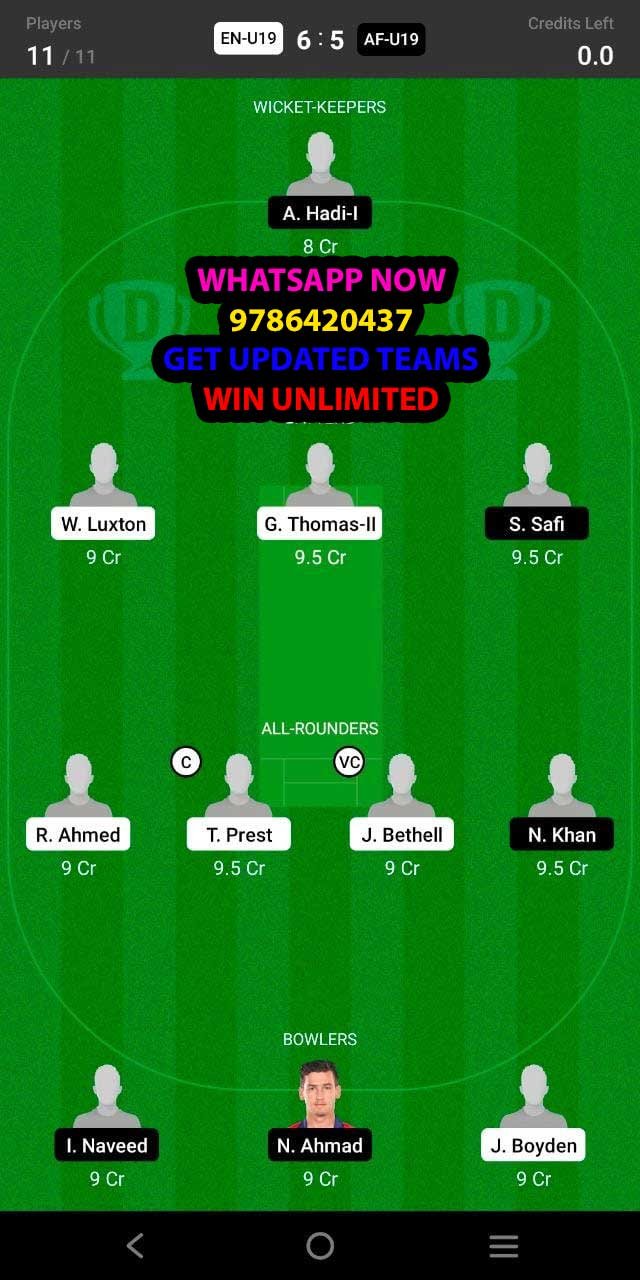 EN-U19 vs AF-U19 1st Semi-Final Match Dream11 Team fantasy Prediction ICC U19 World Cup ODI