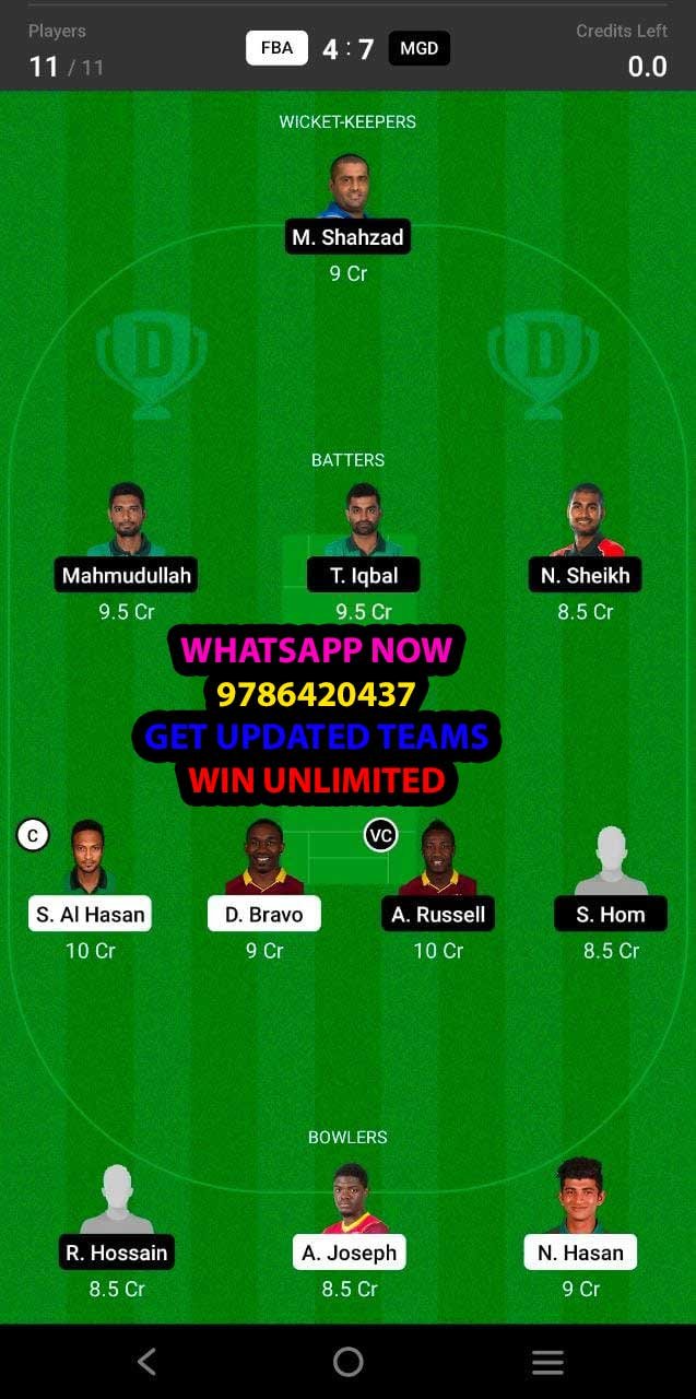 FBA vs MGD 5th Match Dream11 Team fantasy Prediction Bangladesh T20 League