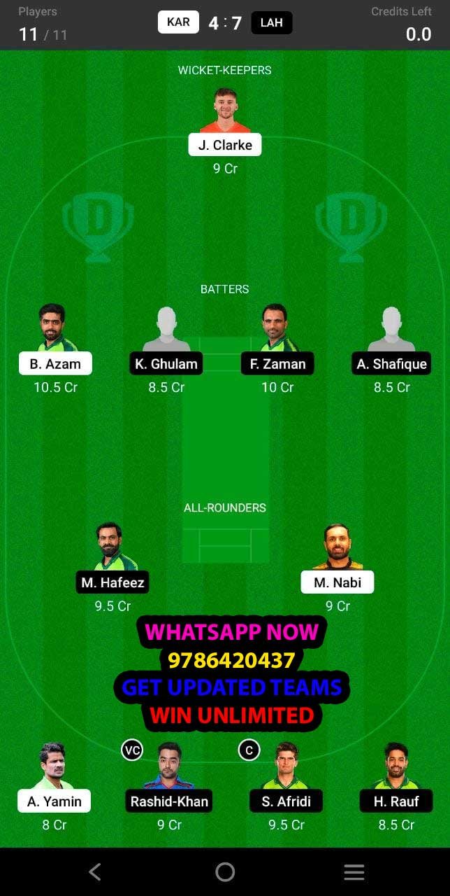 KAR vs LAH 6th Match Dream11 Team fantasy Prediction Super League T20