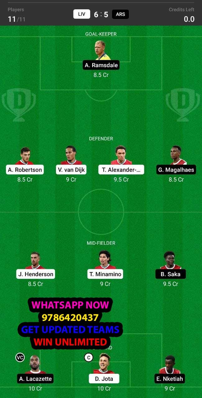 LIV vs ARS Dream11 Team fantasy Prediction English League Cup