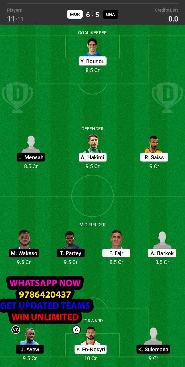 MOR vs GHA Dream11 Team fantasy Prediction African Cup of Nations