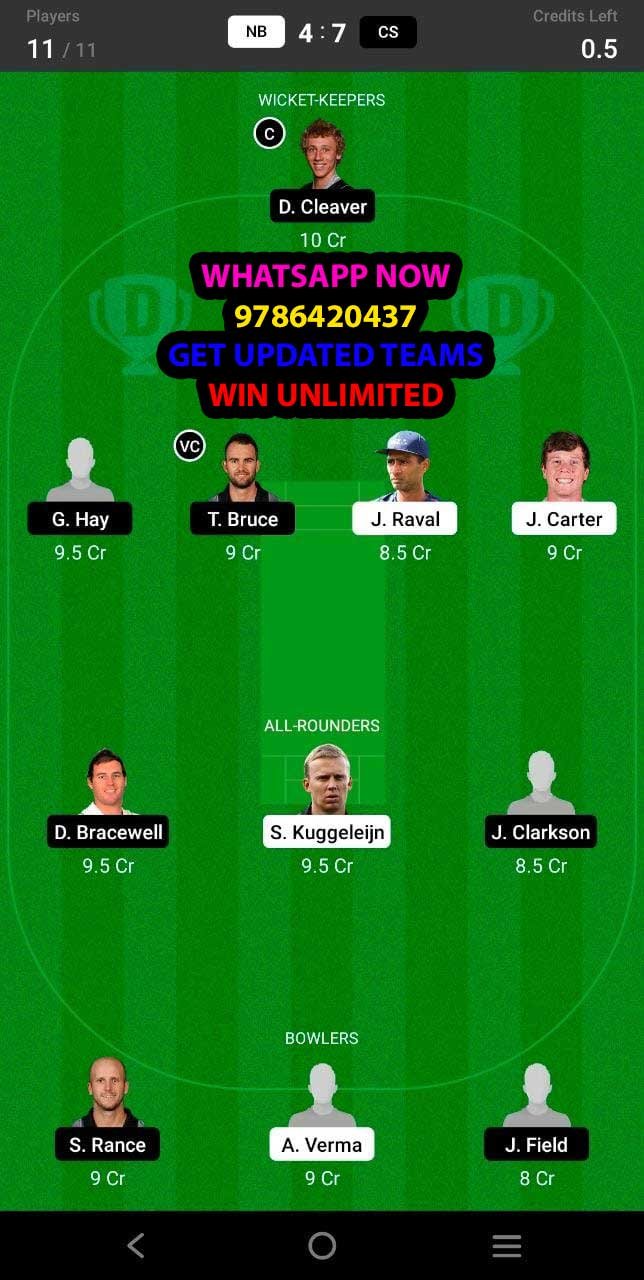 NB vs CS 22nd Match Dream11 Team fantasy Prediction Dream11 Super Smash T20