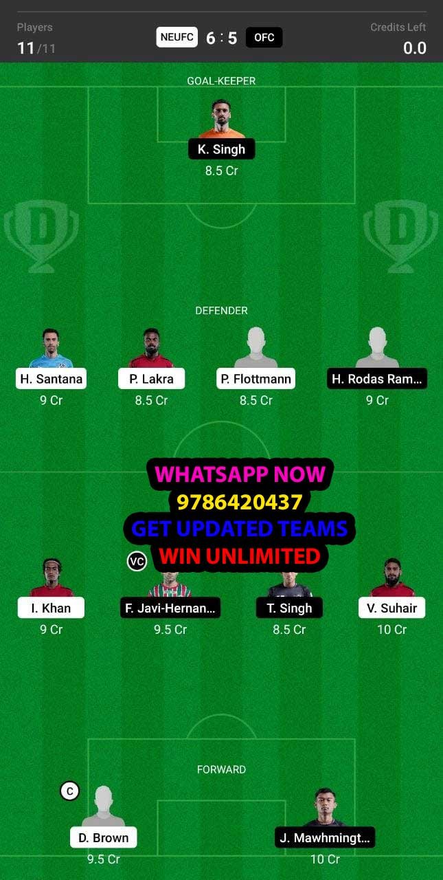 NEUFC vs OFC Dream11 Team fantasy Prediction Hero ISL